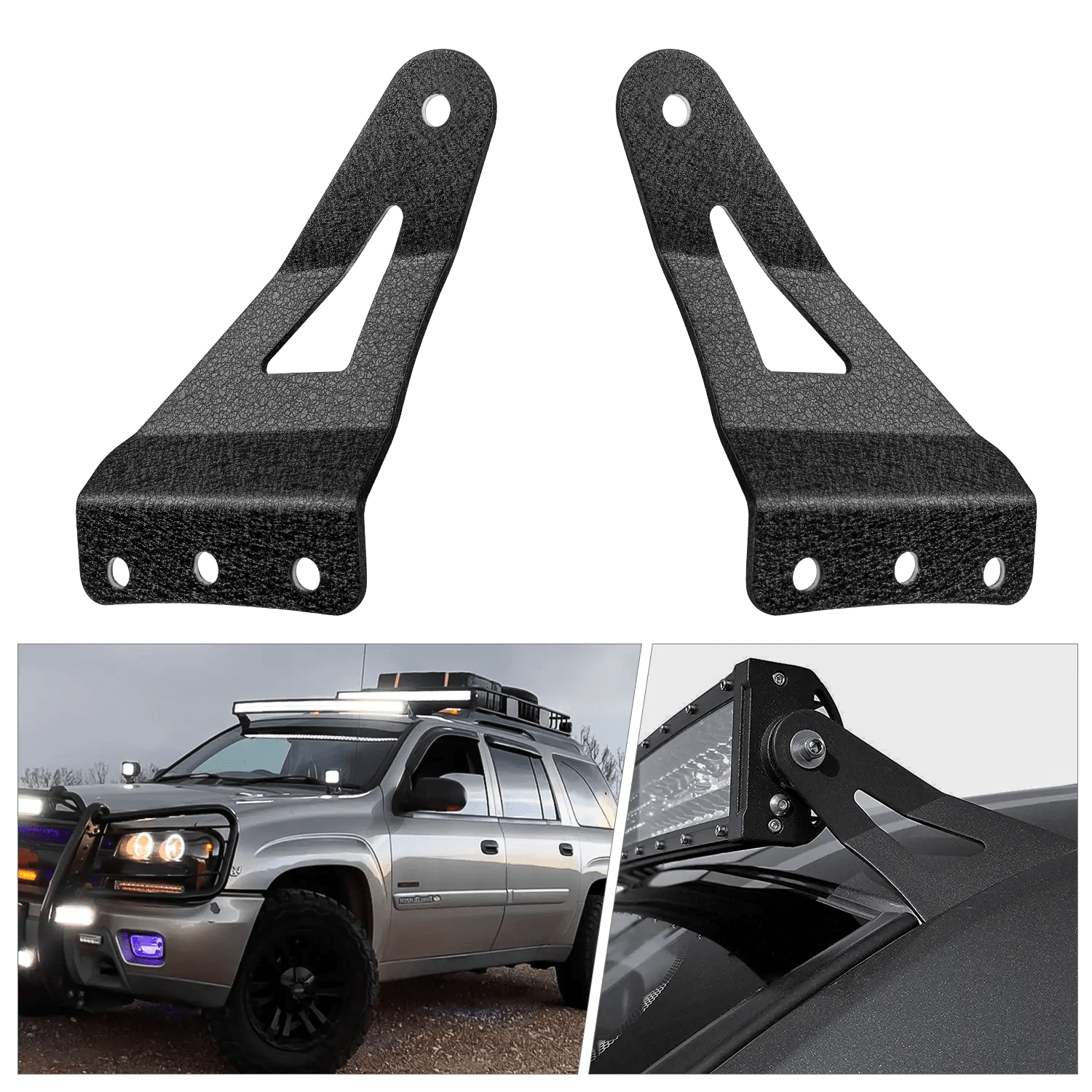 54 Inch Curved Light Bar Bracket at Upper Windshield Roof Cab for 1999-2006 Chevy Silverado Suburban Avalanche Tahoe & GMC Yukon Sierra (Pair)