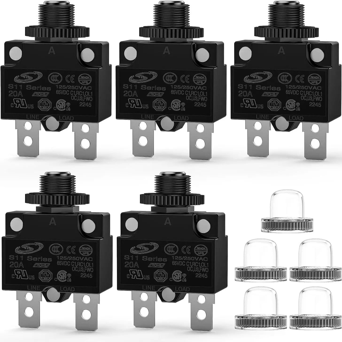 5Pcs 20Amp Terminals Circuit Breaker