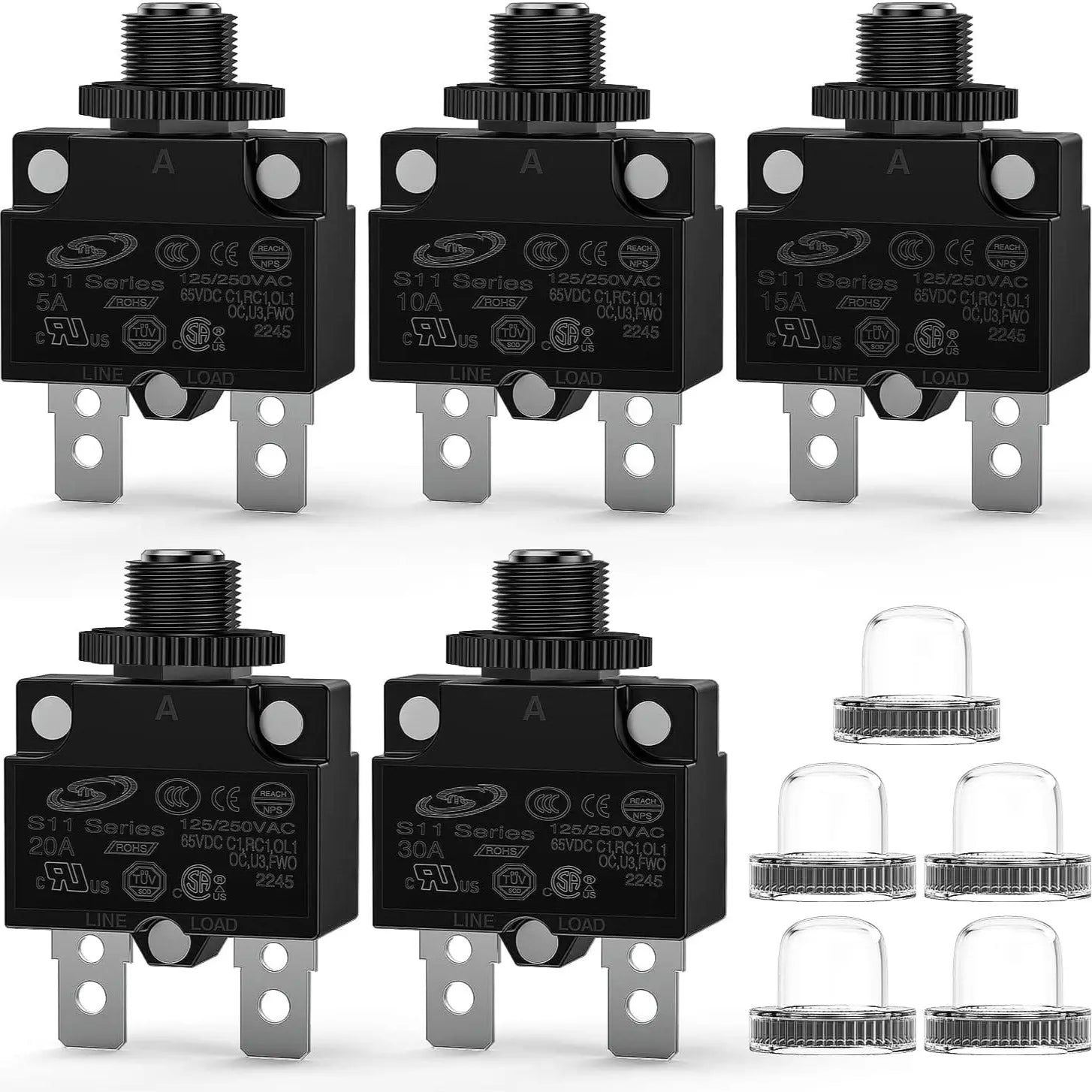5Pcs 5A 10A 15A 20A 30A Terminals Circuit Breaker