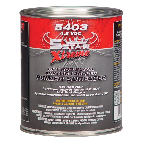 5STAR Hot Rod Black Acrylic Lacquer Primer (1K) - Black, Qt