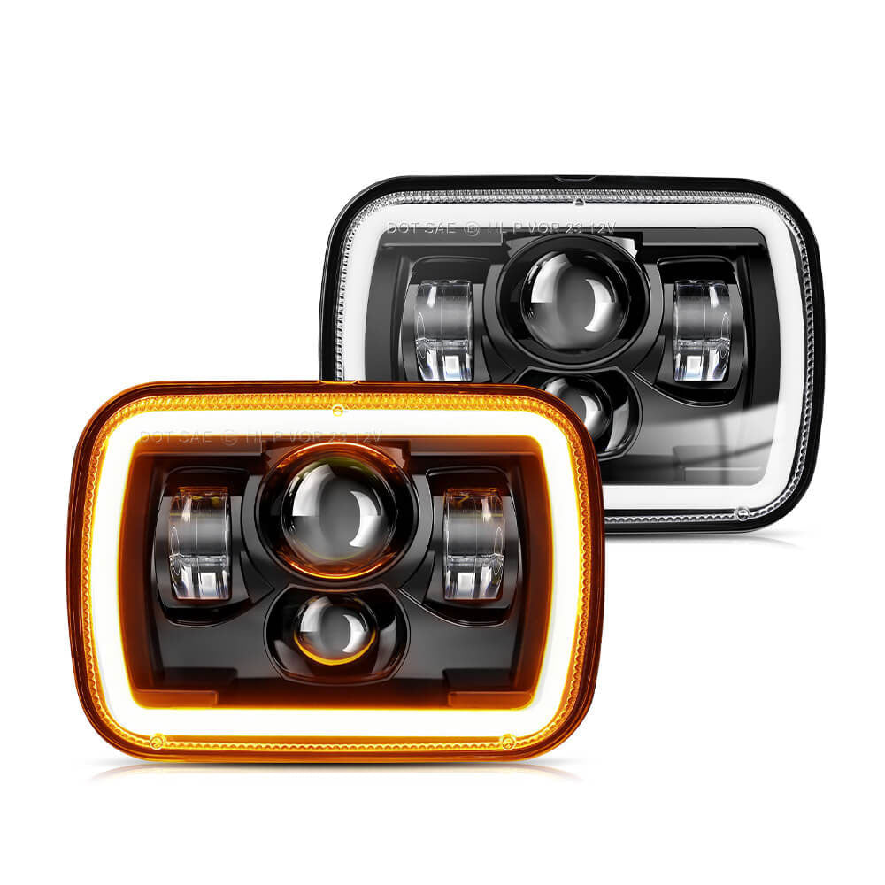 5x7 inch LED Headlights with White DRL/ Yellow Turn Signal(Set/2pcs)