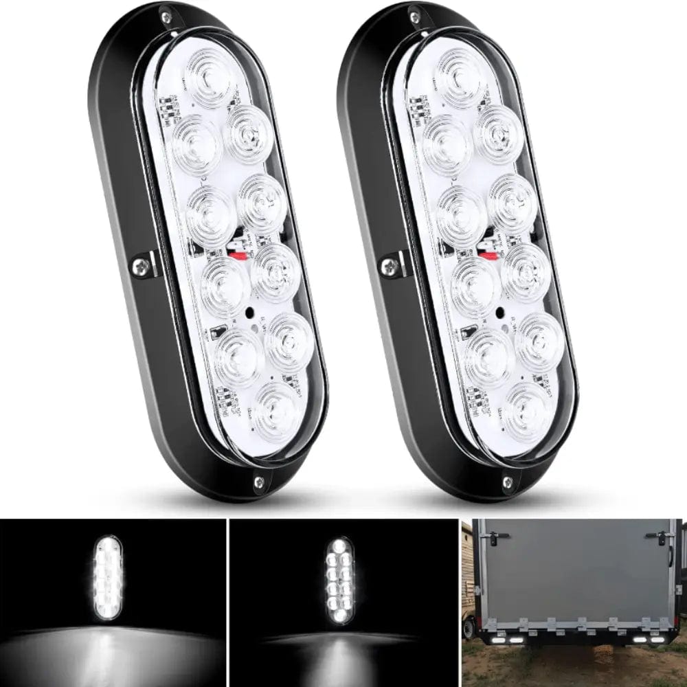 6 Inch Oval White Upgrade LED Trailer Tail Lights (Pair)