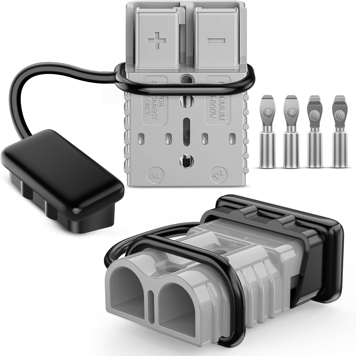 Anderson Connector 175AMP 4AWG Anderson Plug 12V-36V Battery Quick Connect/Disconnect Wire Harness Plugs Connectors Kit for 4 Gauge Cables Car Marine ATV Trailer Towing Winch Motor 2 Pack Grey
