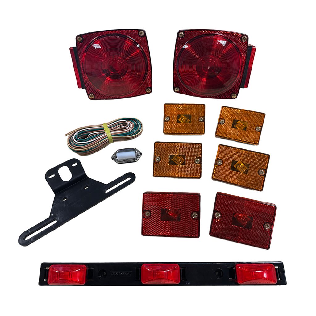 Optronics Square Incandescent Trailer Light Kit for over 80" wide, over 30' long and under 10,000 lbs capacity - 221-LK