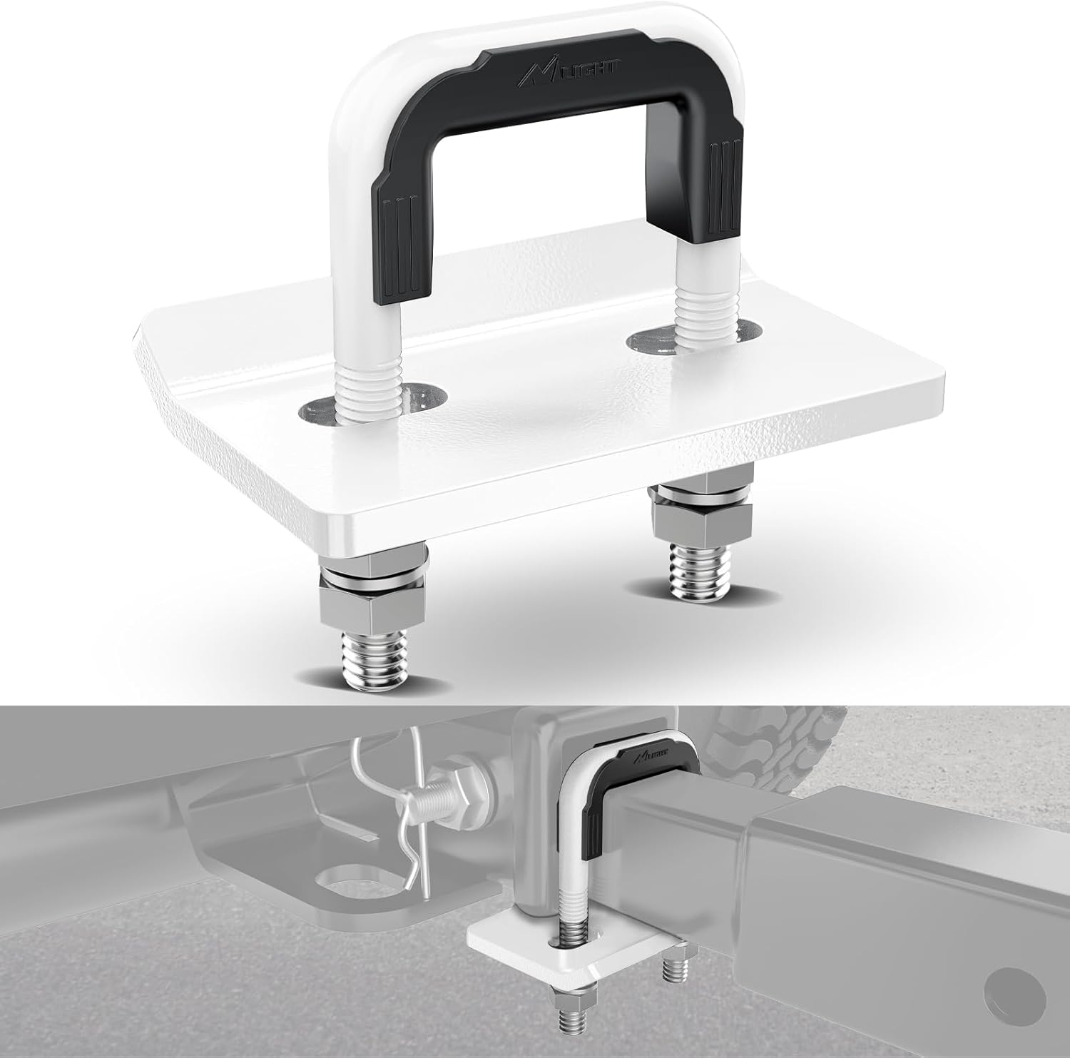 Trailer Hitch Tightener for 2 Inch Trailers Hitches Mount Anti Rattle Heavy Duty Steel with Rubber Cover White U Bolt Glossy Coating Plate Electrophoresis Anti-Rust Triple Protective