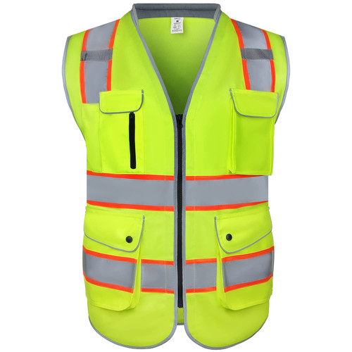 Truper Maximum-Visibility Safety Vests W/Buttons and 7-Pockets,2" Reflective Strips, Reinforced, orange, safety vest, size M #13479