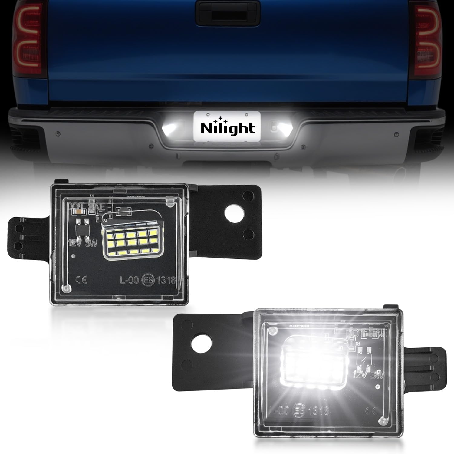 License Plate Lights Compatible with 2014 2015 2016 2017 2018 2019 2020 2021 2022 2023 Chevy Silverado 1500 GMC Sierra 1500 2015-2022 Chevy Colorado with Black housing 6000K White 2PCS Pack