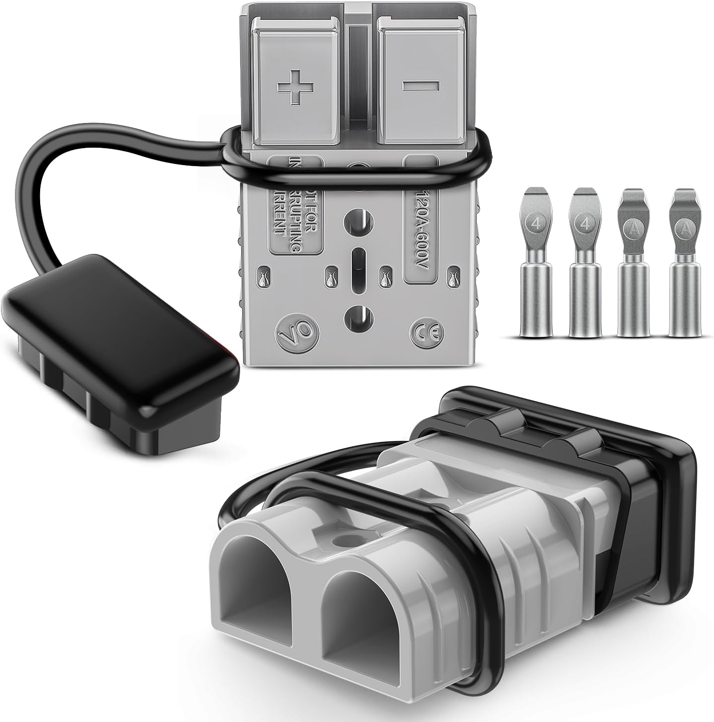 Anderson Connector 120AMP 4AWG Anderson Plug 12V-36V Battery Quick Connect/Disconnect Wire Harness Plugs Connectors Kit for 4 Gauge Cables Car Marine ATV Trailer Towing Winch Motor 2 Pack Grey