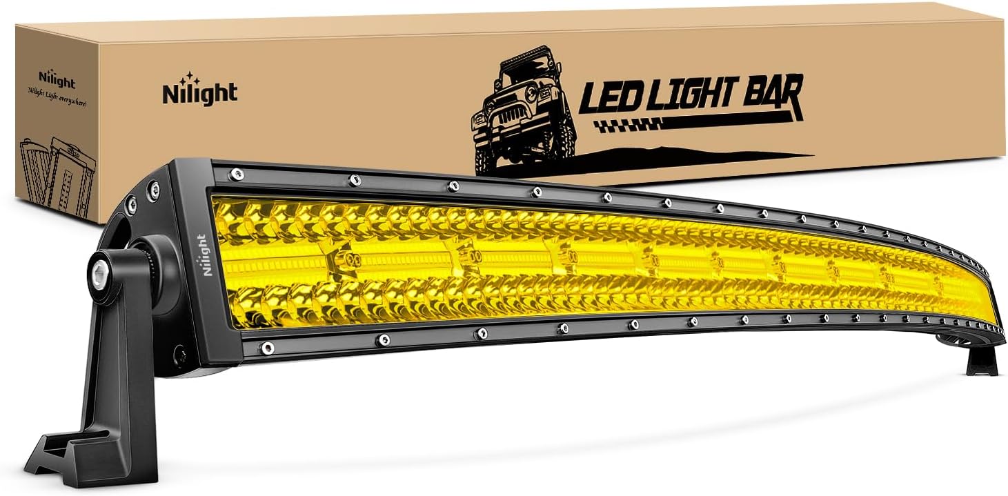 42 Inch LED Light Bar 320 LED Chips Yellow Beam Curved Triple Row Fog Light Spot Flood Combo High Power LED Driving Lights Off Road Lights for Trucks SUV UTV ATV Truck Van 4x4 Boat