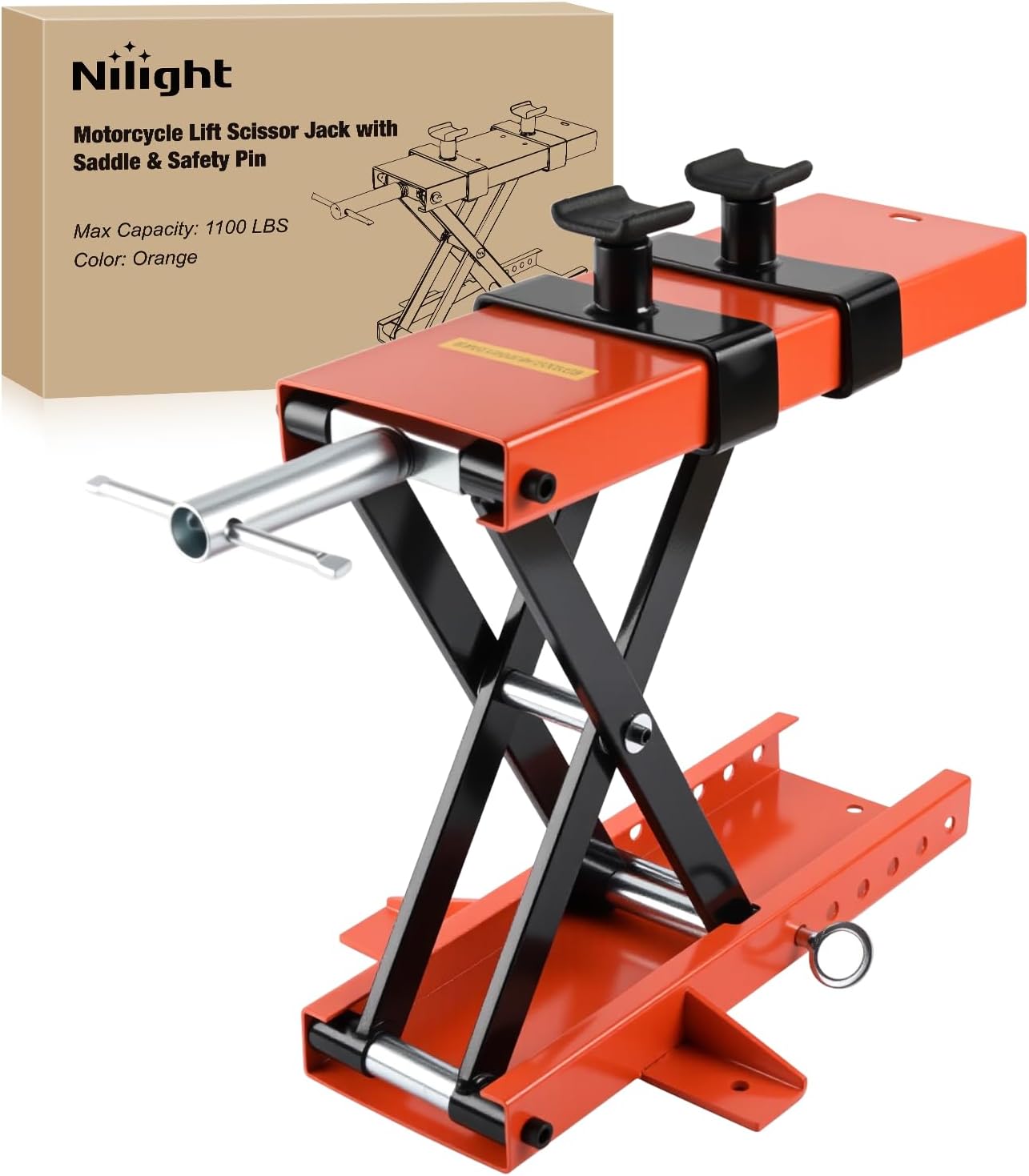 Motorcycle Lift 1100 LBS ATV Scissor Jacks with Saddle Safety Pin Crank Handle 3.7 Inch-15.7 Inch Hoist Stand Heavy Duty Steel Lifter Jack for Motorcycles Dirt Bike Garage Storage Repair Tool, Orange