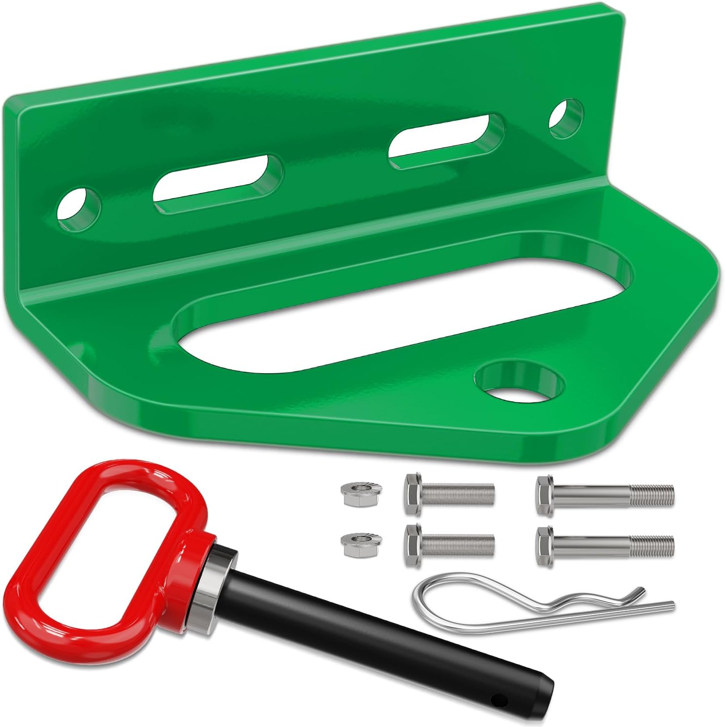 Universal Heavy Duty Zero Turn Mower Trailer Hitch Kit Strong Neodymium Magnetic Pin with 4 Bolts 1/2'' R-Clip Combo Pack Red & Green 6mm Thick