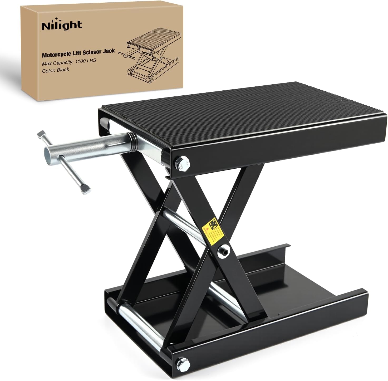 Motorcycle Lift Jack 1100 LBS Motorcycle Scissor Jack Stand Lift with Wide Deck Crank Handle 3.4 Inch-14.2 Inch Steel Scissor Hoist Garage Repair Lift Table Jacks for Motorcycles ATV Dirt Bike, Black
