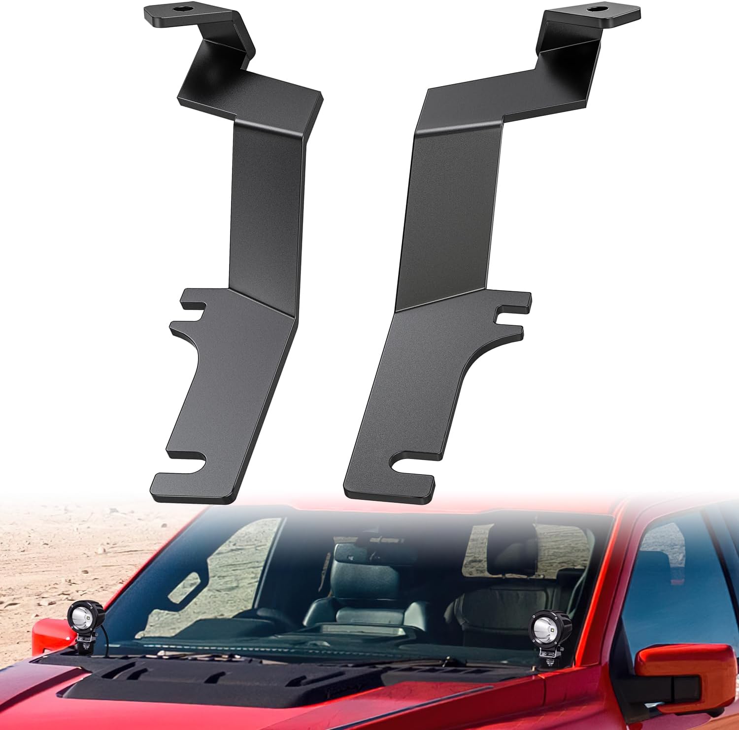Ditch Light Brackets Hood Hinges Mount Bracket Kit for Auxiliary Offroad LED Pods Work Lighting Compatible with Ford F-150 Raptor 2015 2016 2017 2018
