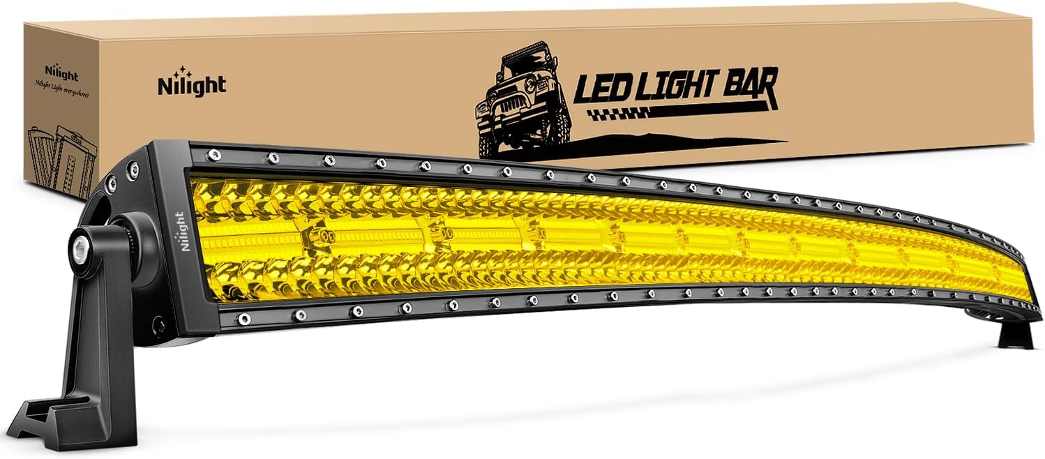 50 Inch LED Light Bar 384 LED Chips Yellow Beam Curved Triple Row Fog Light Spot Flood Combo High Power LED Driving Lights Off Road Lights for Trucks SUV UTV ATV Truck Van 4x4 Boat