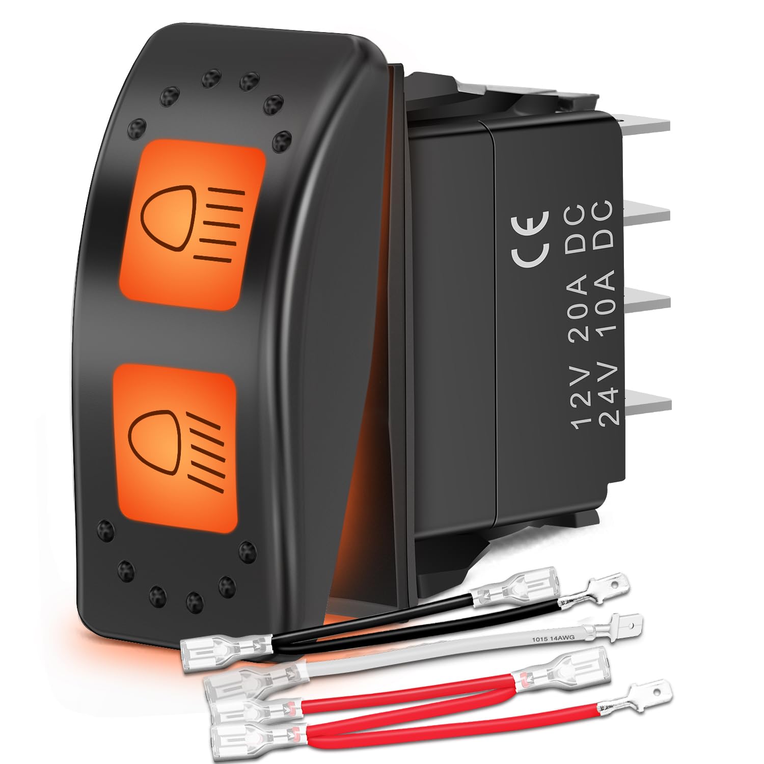 UTV High Low Beam Headlight Rocker Switch On Off 6 PIN Toggle Switches with Orange Backlit Light 12V 24V with Jumper Wires Set for Can-Am Commander Maverick MAX 1000 STD XRS