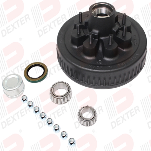 Dexter Drum 7K axle, 8-6.50 BC, Studded 1/2"-20, 2.25 seal, standard grease cap - K08-219-9D