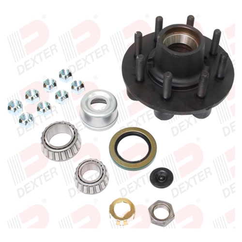 Dexter 8-6.5" Bolt Circle Grease Trailer Hub 5/8" Studs with Parts and 90 Degree Cone Nuts for an 8,000 lbs. Trailer Axle - K08-287-9B