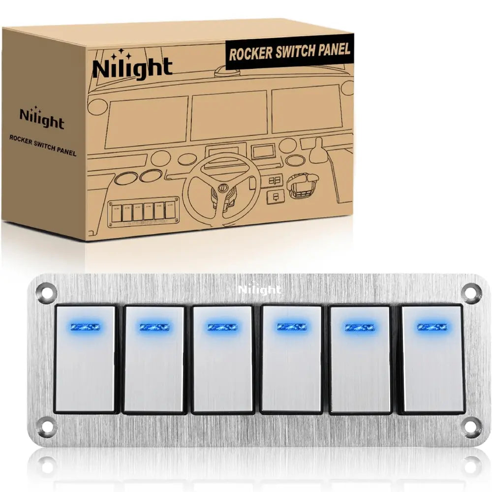 6Gang Aluminum 3Pin ON/Off Blue Led Rocker Switch Panel