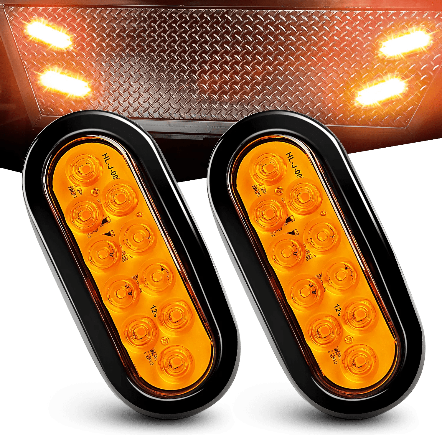 6 Inch Oval Amber LED Trailer Tail Lights (Pair)