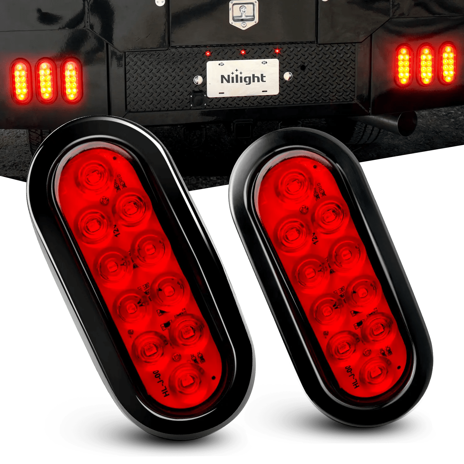 6 Inch Oval Red LED Trailer Tail Lights (Pair)