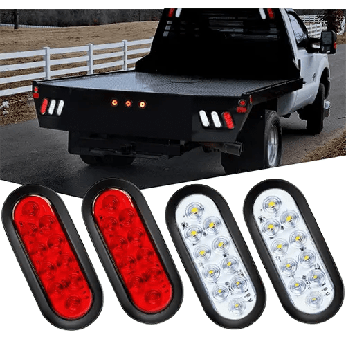 6 Inch Oval Red White LED Trailer Tail Lights (2 Pairs)