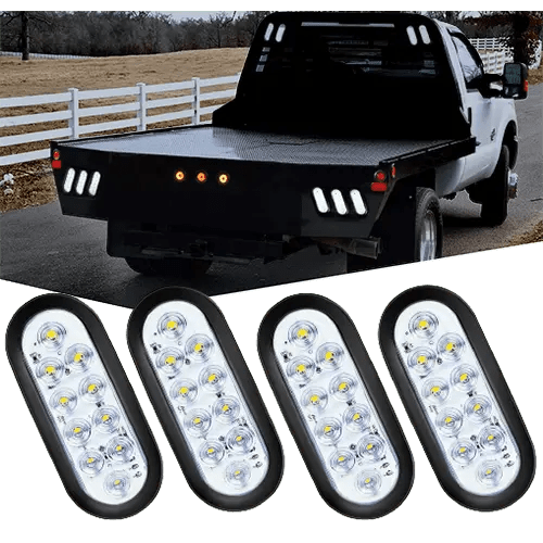 6 Inch Oval White LED Trailer Tail Lights (2 Pairs)