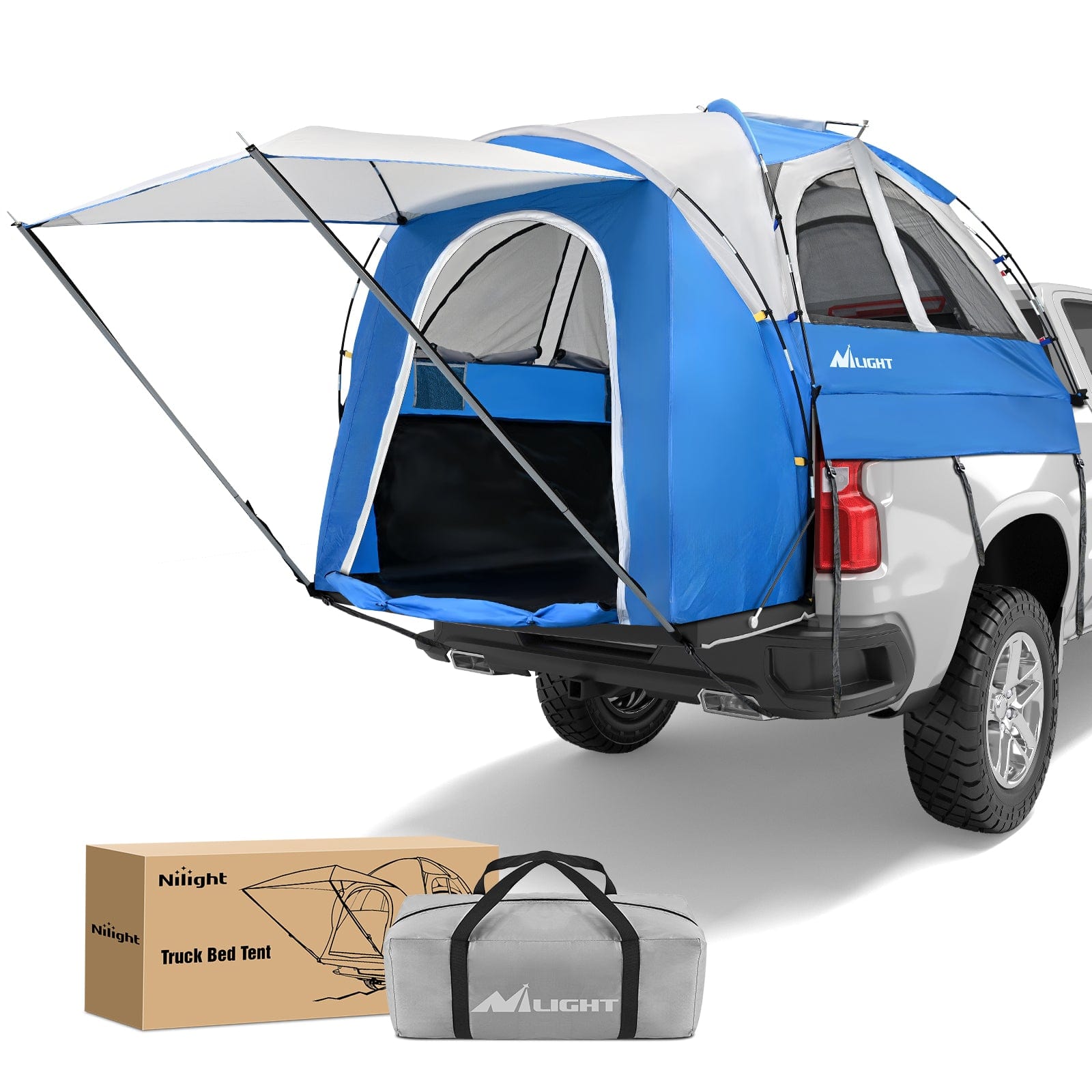 Truck Bed Tent 5.0-5.5FT Pickup Truck Tents with Removable Awning Waterproof PU2000mm Double Layer Rainfly Storage Bag 2-Person Sleeping Tailgate Bed Tents for Camping Travel Outdoor,Blue Grey