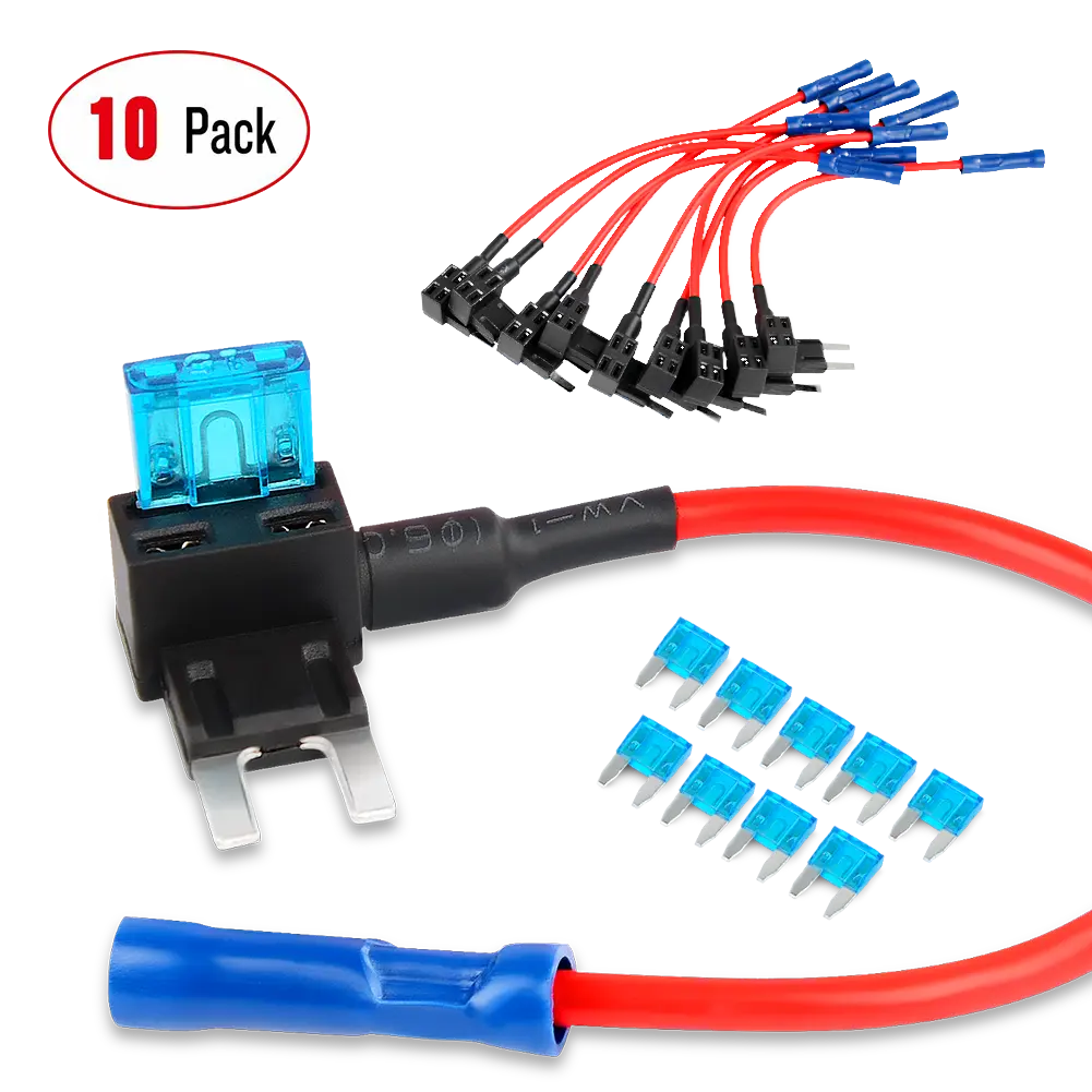 10-Pack 12V Car Add-A-Circuit Fuse Tap Adapter Mini Atm Apm Blade Fuse Holder with 120 Pcs Mini Blade Fuse Assortment Kit (5, 7.5, 10, 15, 20, 25, 30) AMP for Cars,Trucks,Boats, 2 Yeas Warranty