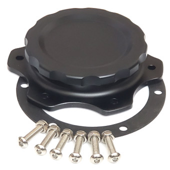 Black Billet Aluminum Fuel Cell Cap W/ Gasket (4-3/8" 6 HOLE BLACK)