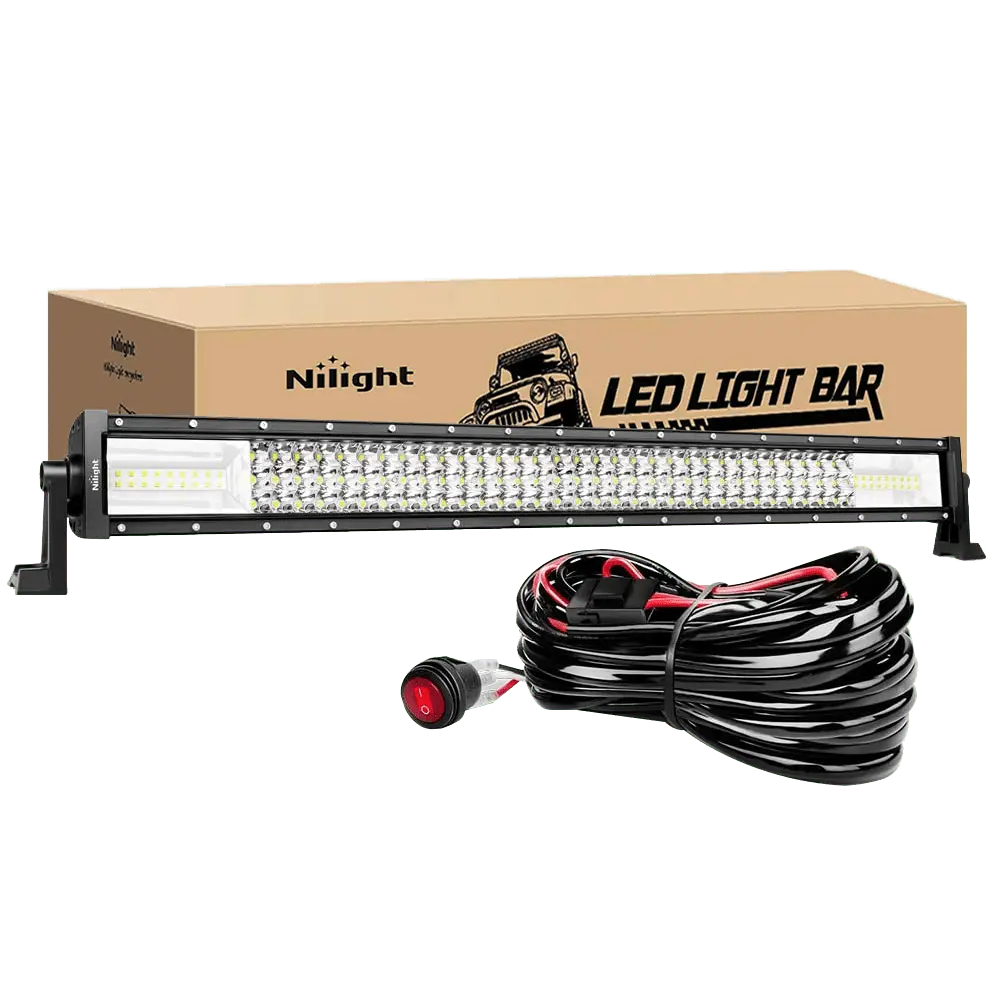32-Inch Triple Row Flood Spot Combo Beam LED Light Bar & 1 PC 14AWG Heavy Duty Wiring Harness Kit – One Lead