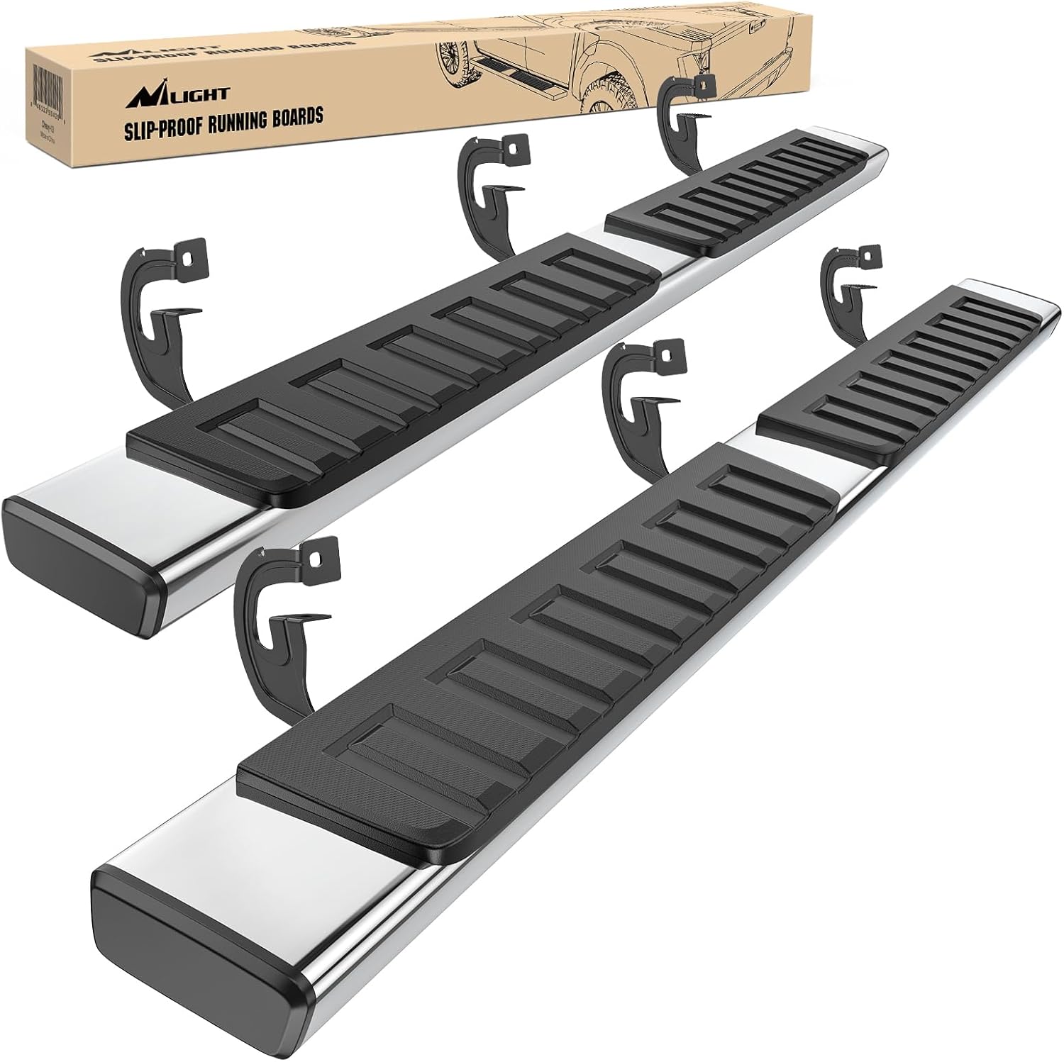 Running Boards for 2004 2005 2006 2007 2008 2009 2010 2011 2012 2013 2014 Ford F-150 Crew Cab 4 Full Size Doors 6 Inch Stainless Steel Bolt-on Side Step Nerf Bars Silver