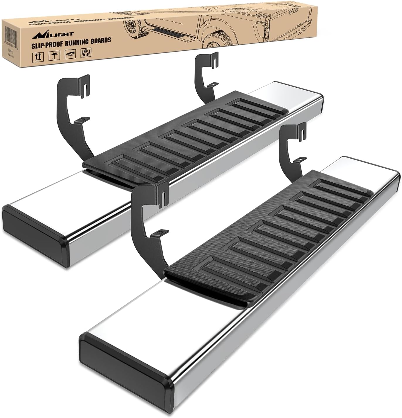 Running Boards for 2007-2018 Chevrolet Silverado GMC Sierra 1500HD 2007-2019 Chevy Silverado GMC Sierra 2500HD 3500HD Regular Standard Single Cab 6 Inch Side Step Nerf Bars Stainless Steel