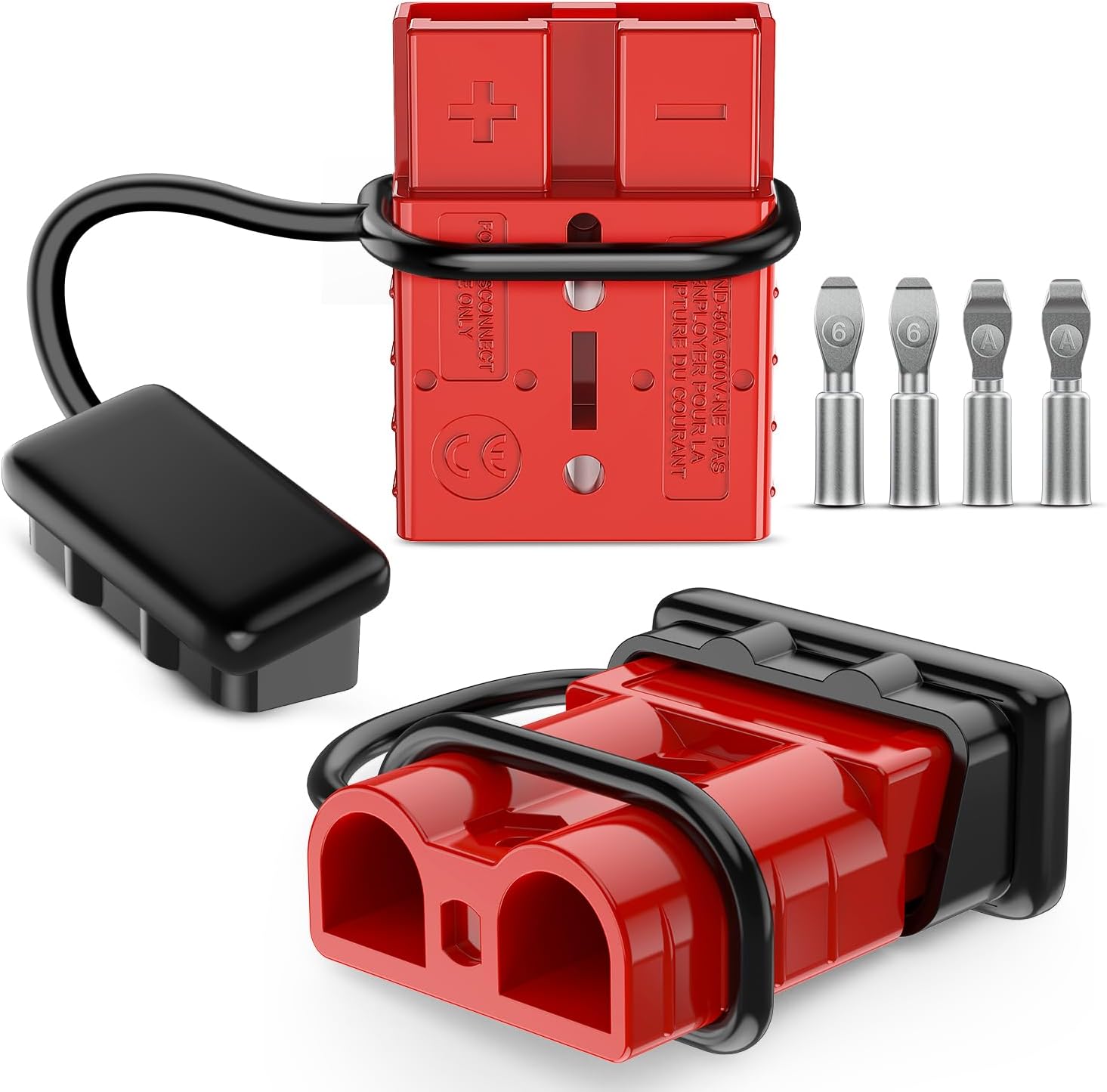 Anderson Connector 50AMP 6AWG Anderson Plug 12V-36V Battery Quick Connect/Disconnect Wire Harness Plugs Connectors Kit for 6 Gauge Cables Car Marine ATV Trailer Towing Winch Motor, 2 Pack Red