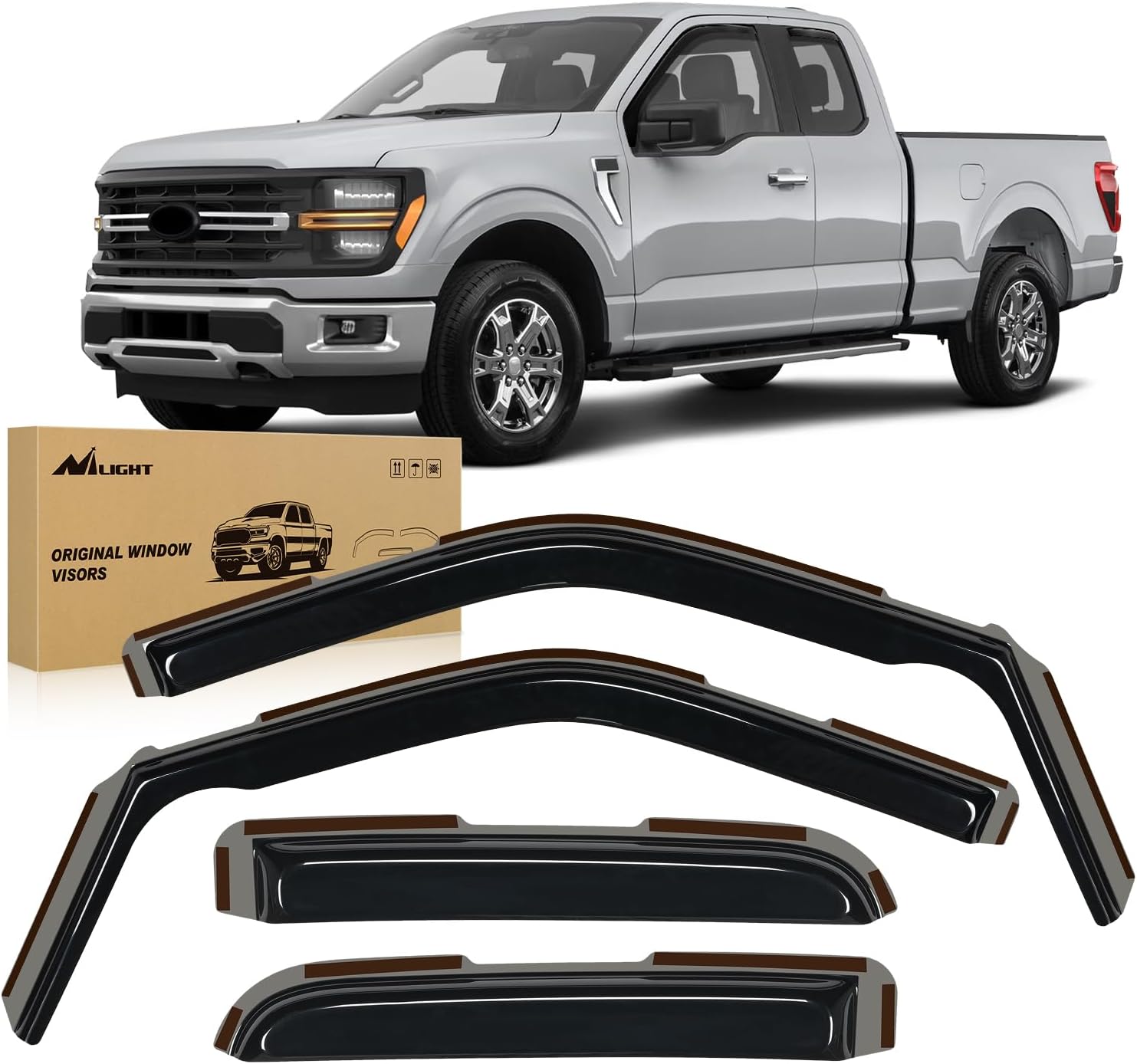 In-Channel Window Deflectors for Ford F150 Super Cab 2021–2026 & Ford Super Duty Super Cab 2023–2026, Reduce Wind Noise, Rain Guards for Daily Driving, Towing & Work Trucks, Smoke Tinted, 4PCS