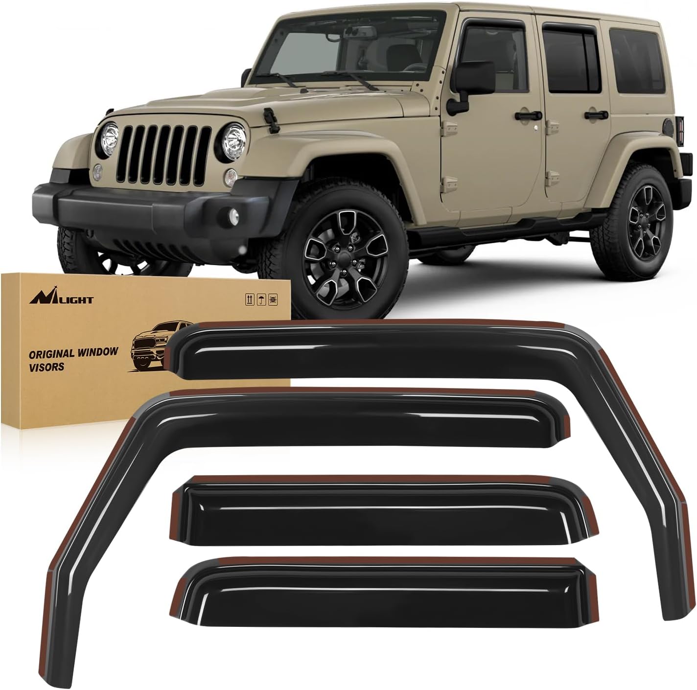 in Channel Rain Guards for Wrangler JK 2007 2008 2009 2010 2011 2012 2013 2014 2015 2016 2017 2018 Unlimited 4-Door Window Deflectors, Vent Window Visors