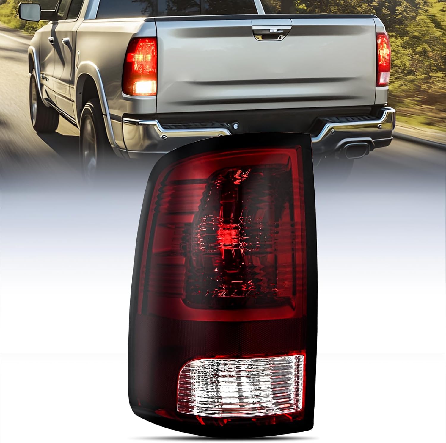 Taillight Assembly Compatible with 2009 2010 2011 2012 2013 2014 2015 2016 2017 2018 Dodge Ram 1500 2500 3500 2019 2020 2021 Classic Rear Lamp OE Style Driver Side Dark Red