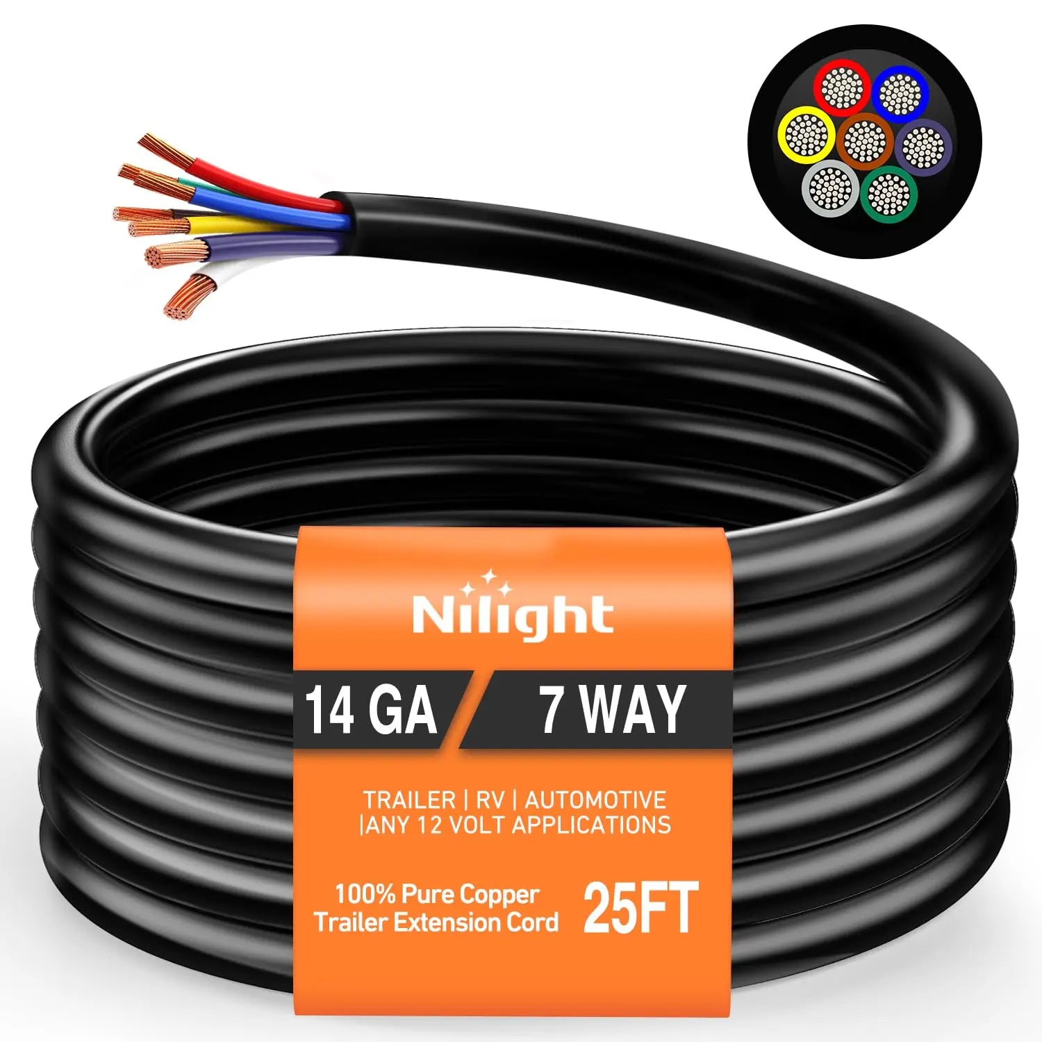 25Ft 7Pin Trailer Extension Cable