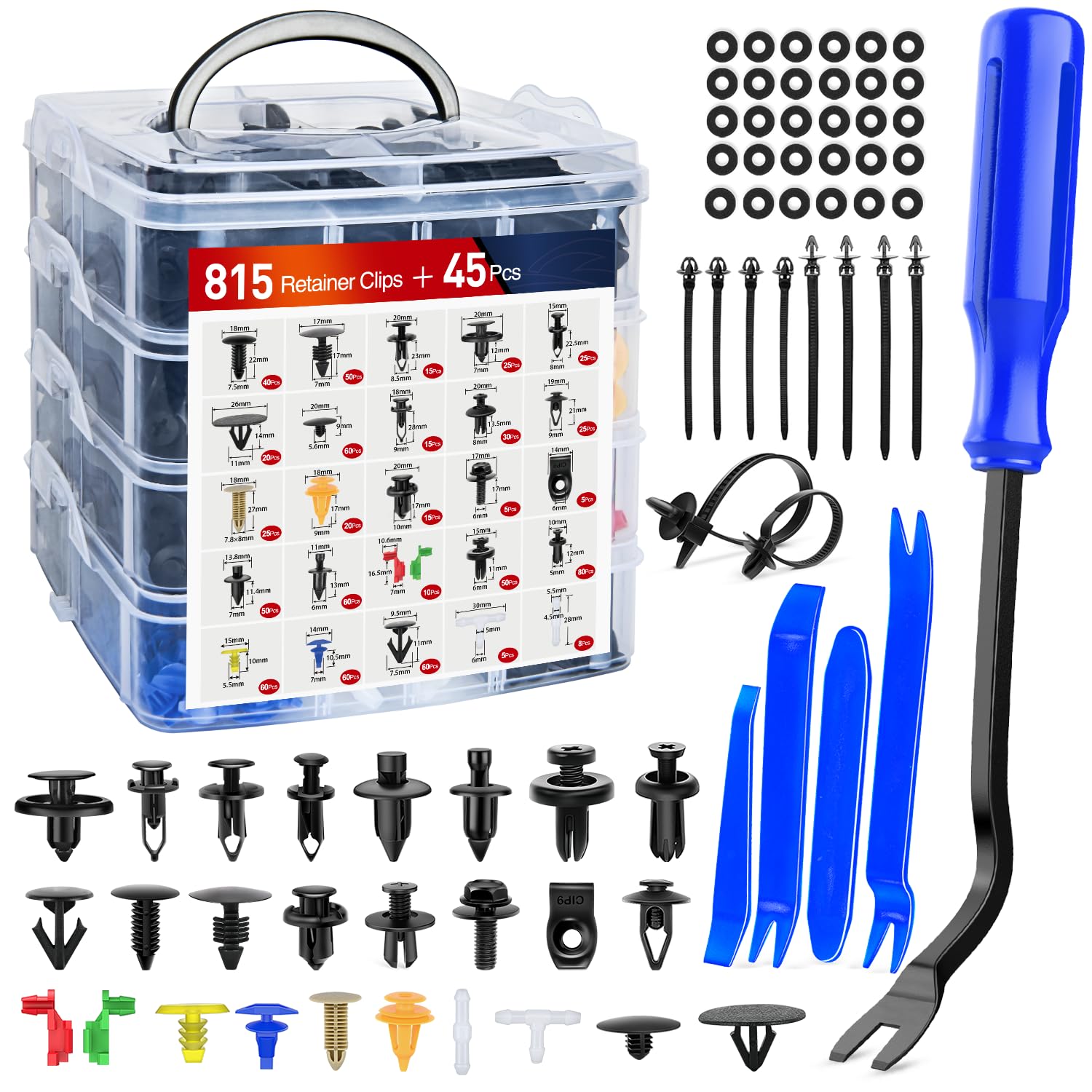 860Pcs Car Push Retainer Clips & Auto Fasteners Assortment -26 Most Popular Sizes Nylon Bumper Fender Rivets with 10 Cable Ties and Fasteners Remover for Toyota GM Ford Honda Chevy