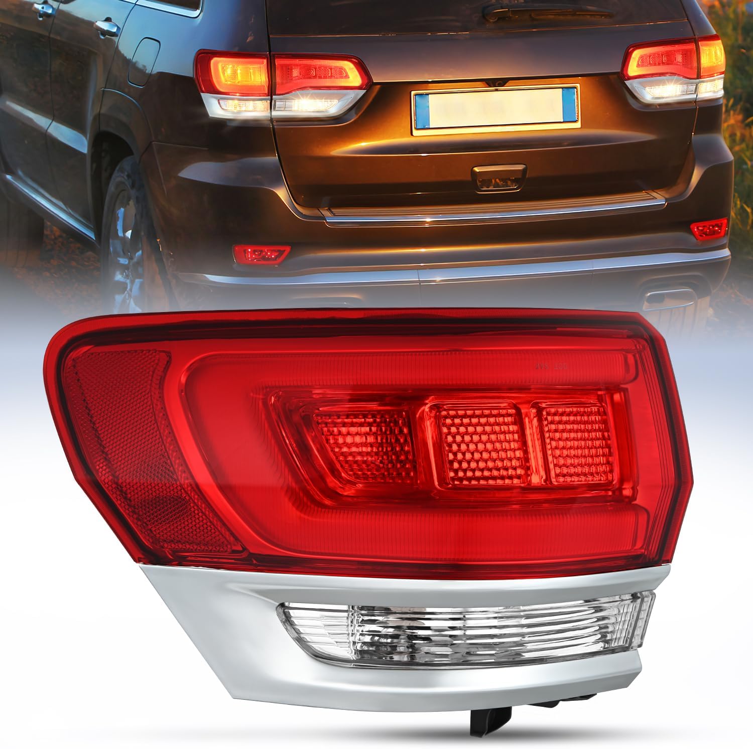 Taillight Assembly Compatible with 2014 2015 2016 2017 2018 2019 2020 Jeep Grand Cherokee Laredo/Limited/Overland/Summit Tail Lights Outer Driver Side w/Bulbs