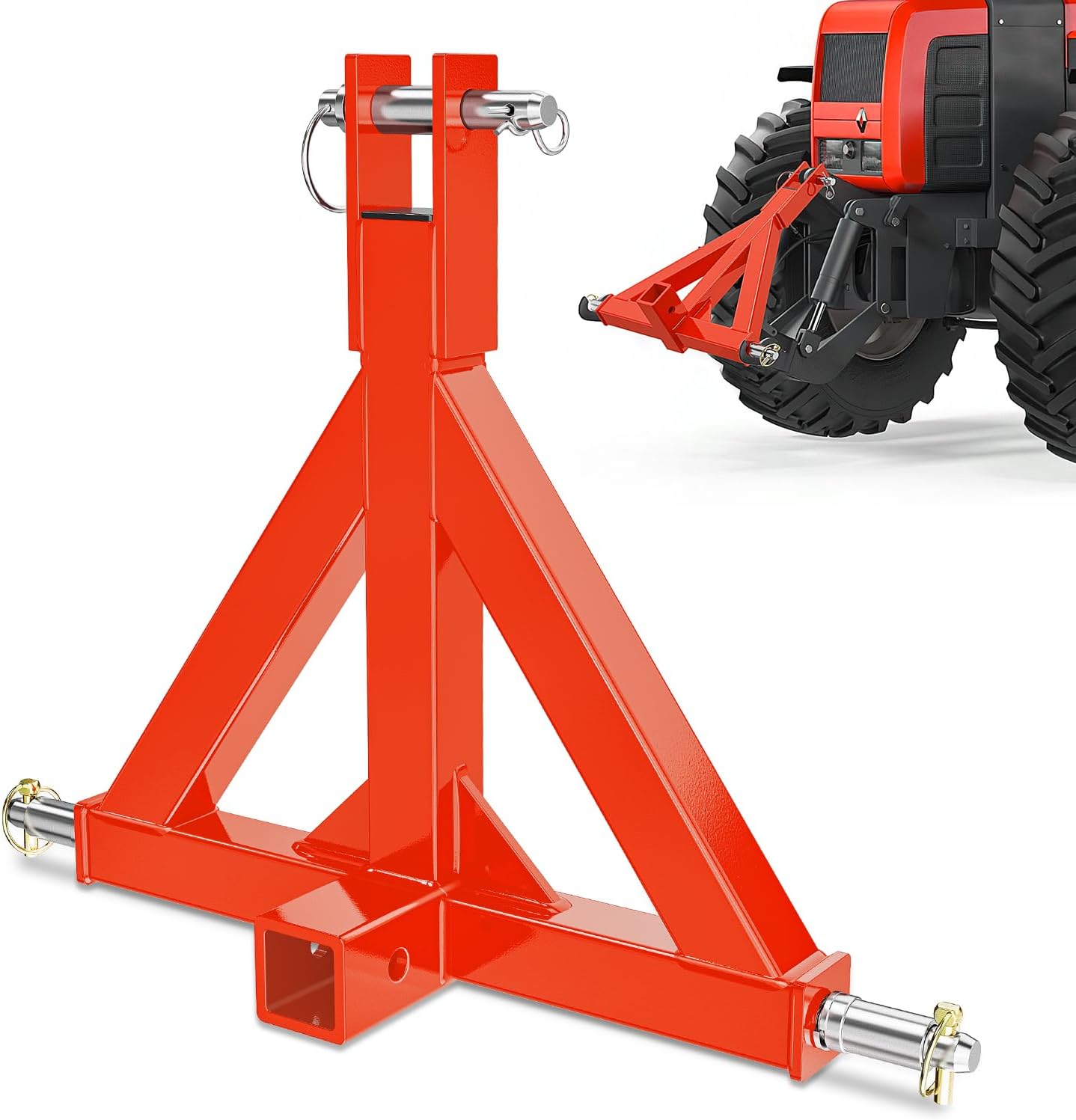 3 Point 2 Inch Trailer Hitch Receiver Category 1 Heavy Duty Tractor Drawbar Adapter Compatible with Kubota Bx John Deere Nortrac Kioti Yanmar Cat Orange