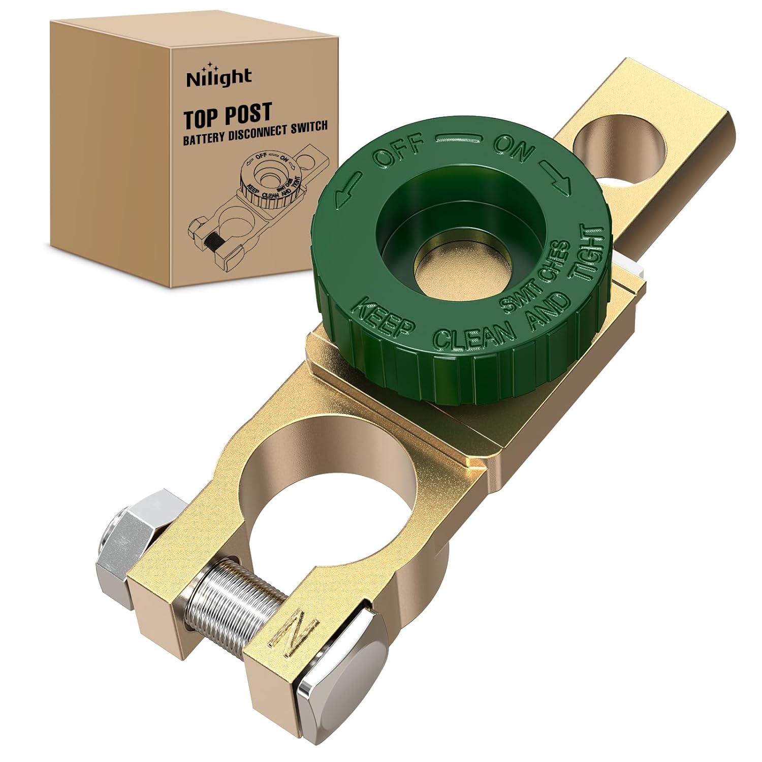 Top Post Battery Switch Heavy Duty 12DVC 125A Negative Kill Power Master Cut Off Isolator with Green Knob Quick Disconnect for Car Auto Truck Boat RV ATV