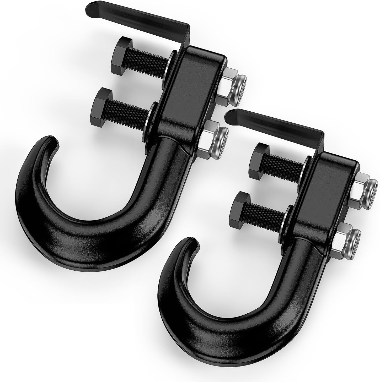 2Pcs Bolt-On Tow Hooks with Spring Clip 10,000LBS 2Pcs Black Forged Recovery Tow Hooks Compatible with Jeep Ford Dodge Chevy GMC Toyota Pickup Truck