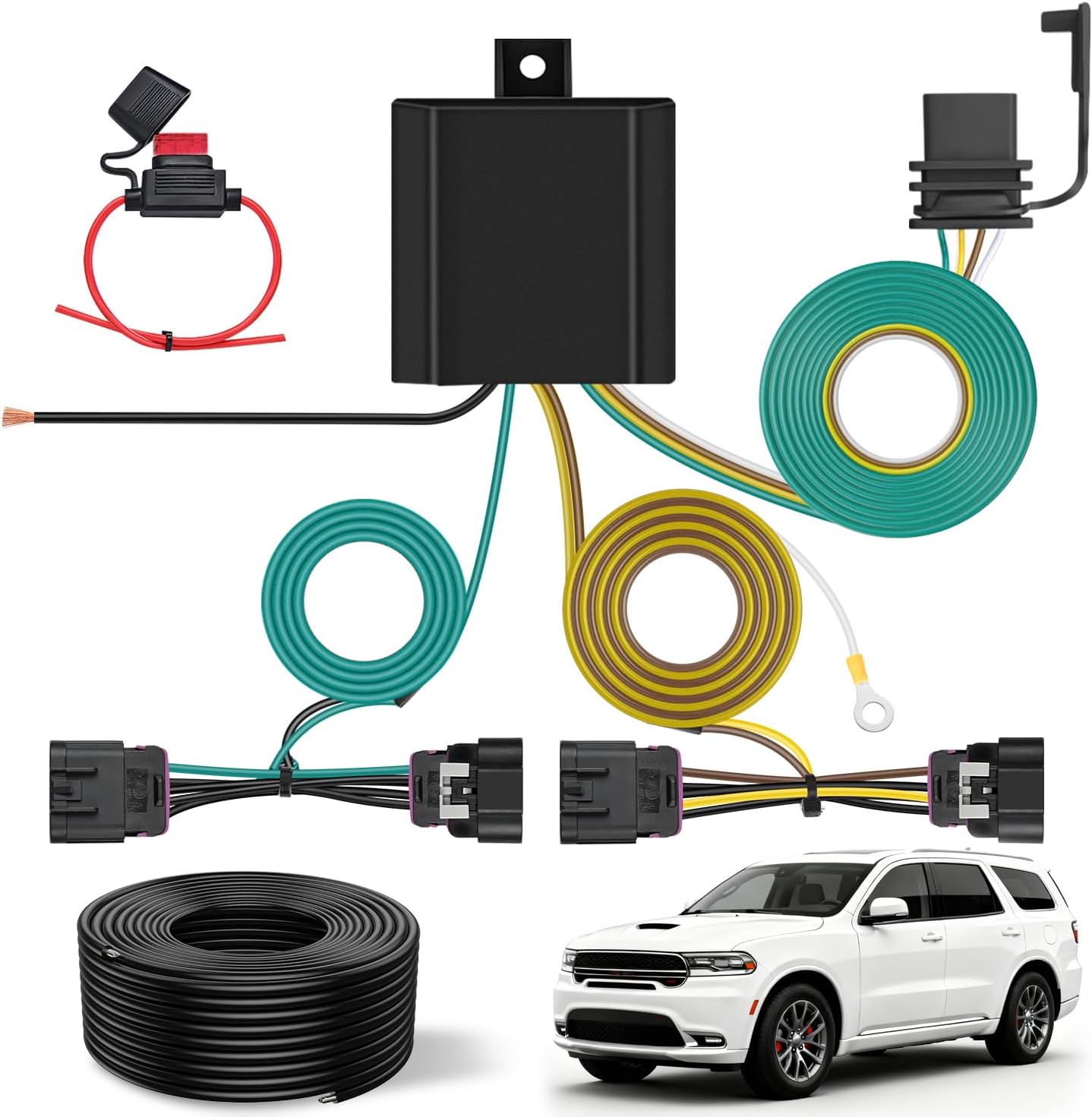 4 Pin Trailer Wiring Harness Kit 56336 Vehicle Standard 4 Way Connector Custom for 2014 2015 2016 2017 2018 2019 2020 2021 2022 2023 2024 2025 Dodge Durango Simple Fit Tow Hitch