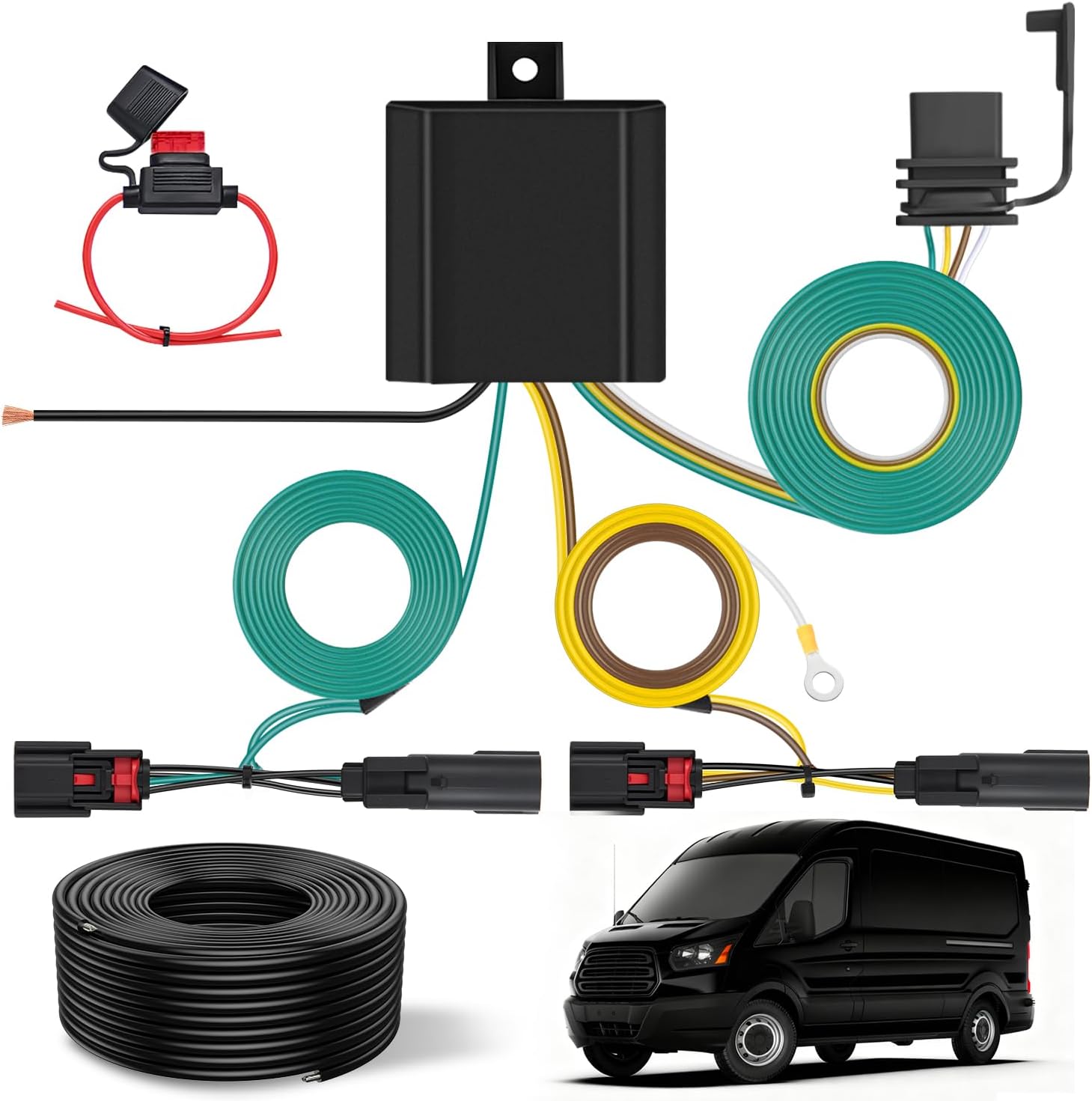 4 Pin Trailer Wiring Kit 56327 Vehicle Standard 4 Way Connector Custom for 2015 2016 2017 2018 2019 2020 2021 2022 2023 2024 Ford Transit-150, Transit-250, Transit-350, E-Transit Hitch