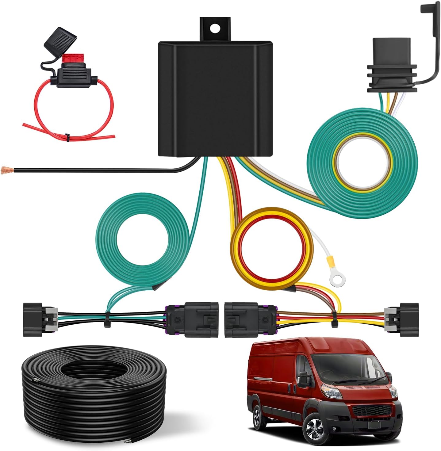 4 Pin Trailer Wiring Harness Kit 56478 Vehicle Standard 4 Way Connector Custom for 2014 2015 2016 2017 2018 2019 2020 2021 2022 2023 2024 Ram ProMaster 1500 2500 3500 Simple Fit Tow Hitch