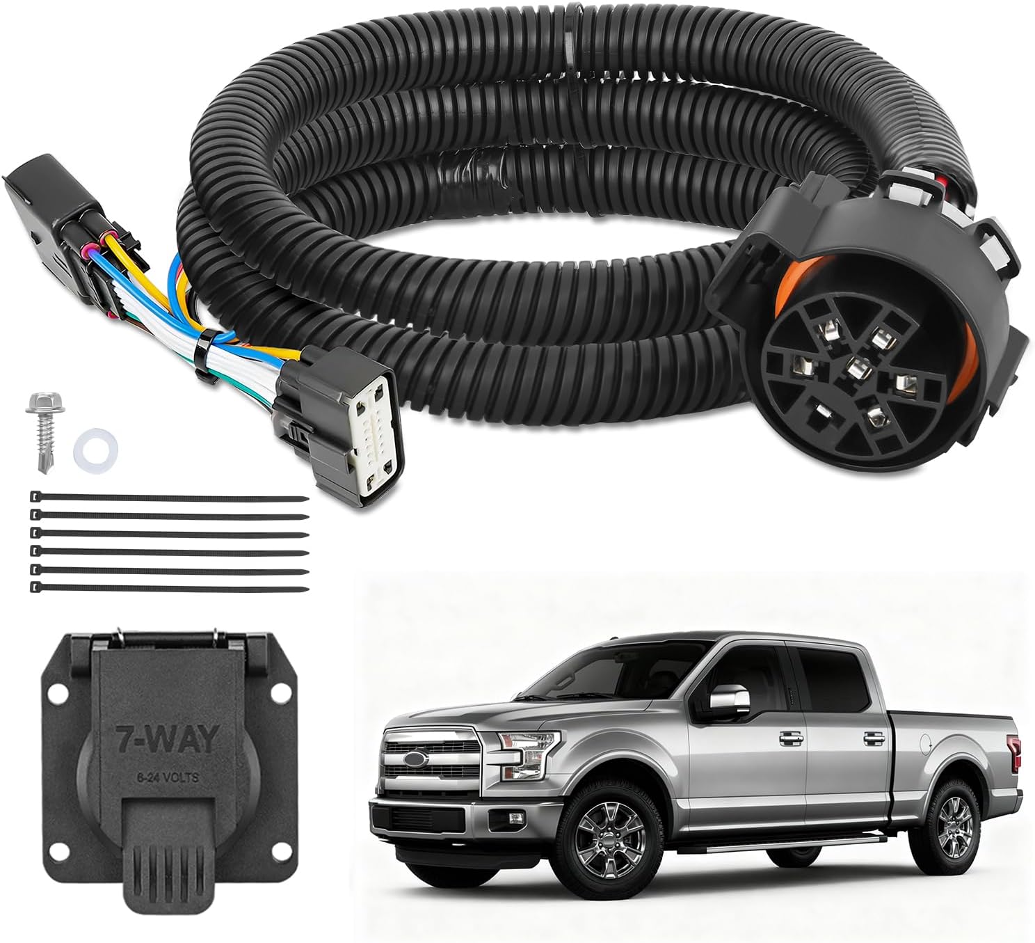 7 Pin Trailer Wiring Harness Kit 56413 Vehicle Standard 7 Way Connector Custom for 2015 2016 2017 2018 2019 2020 Ford F-150 Simple Fit Tow Hitch Harness