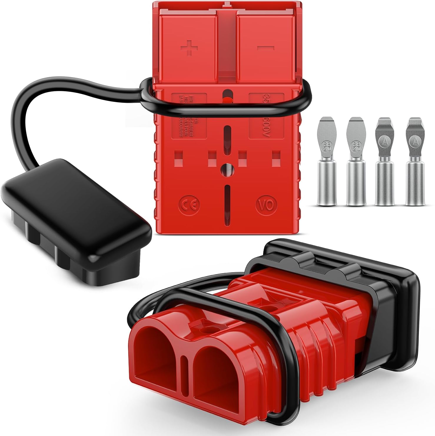 Anderson Connector 350AMP 2/0AWG Anderson Plug 12V-36V Battery Quick Connect/Disconnect Wire Harness Plugs Connectors Kit for 2/0 Gauge Cables Car ATV Trailer Towing Winch Motor, 2 Pack Red