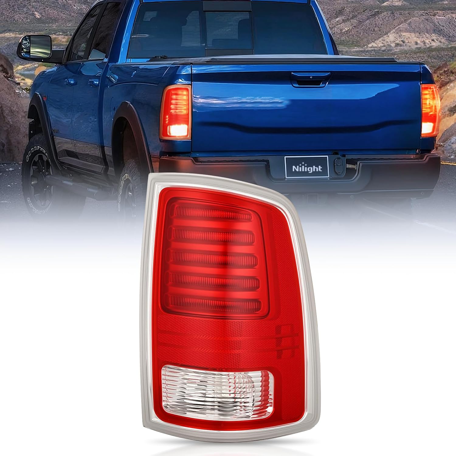 Taillight Assembly Compatible with 2013 2014 2015 2016 2017 2018 Dodge Ram 1500 2014-2018 Ram 2500 3500 LED Style Passenger Side Tail Light with Bulbs