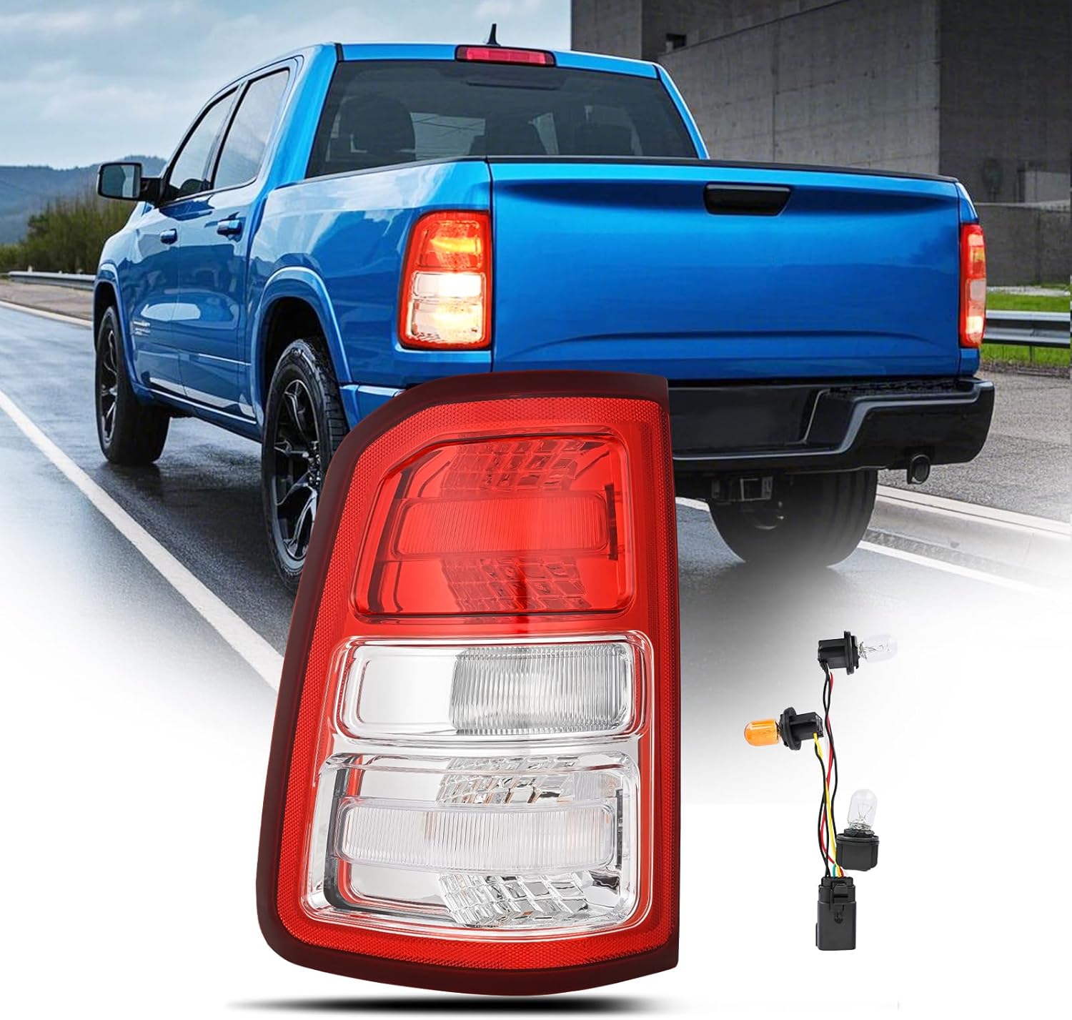 Taillight Assembly Compatible with 2019 2020 2021 2022 2023 Dodge Ram 1500 Tail Light Replacement OE Style Driver Side with Bulbs