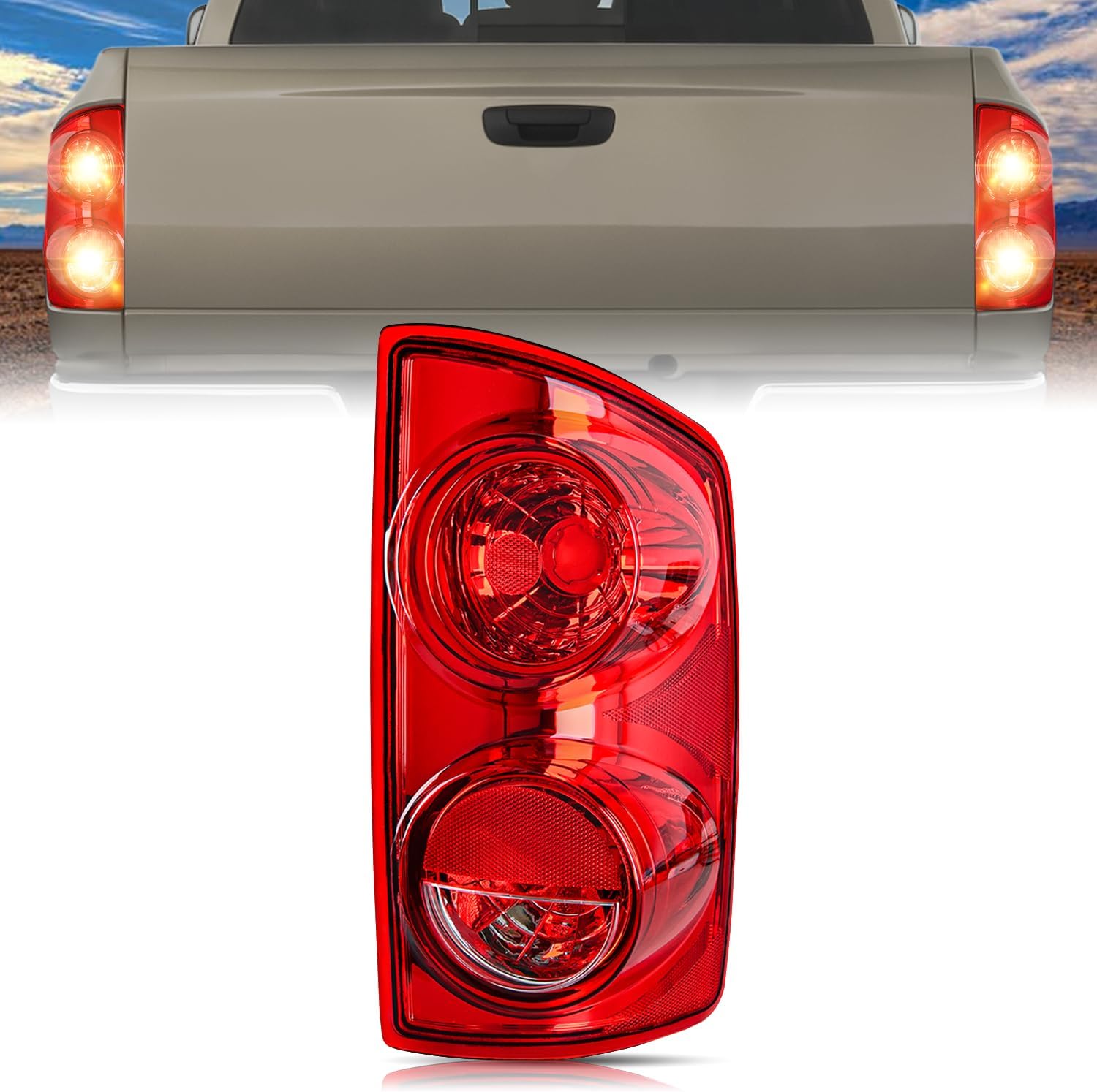 Taillight Assembly Compatible with 2007 2008 Dodge Ram 1500 2007 2008 2009 Dodge Ram 2500 3500 Rear Lamp Replacement OE Style Passenger Side Red Lens
